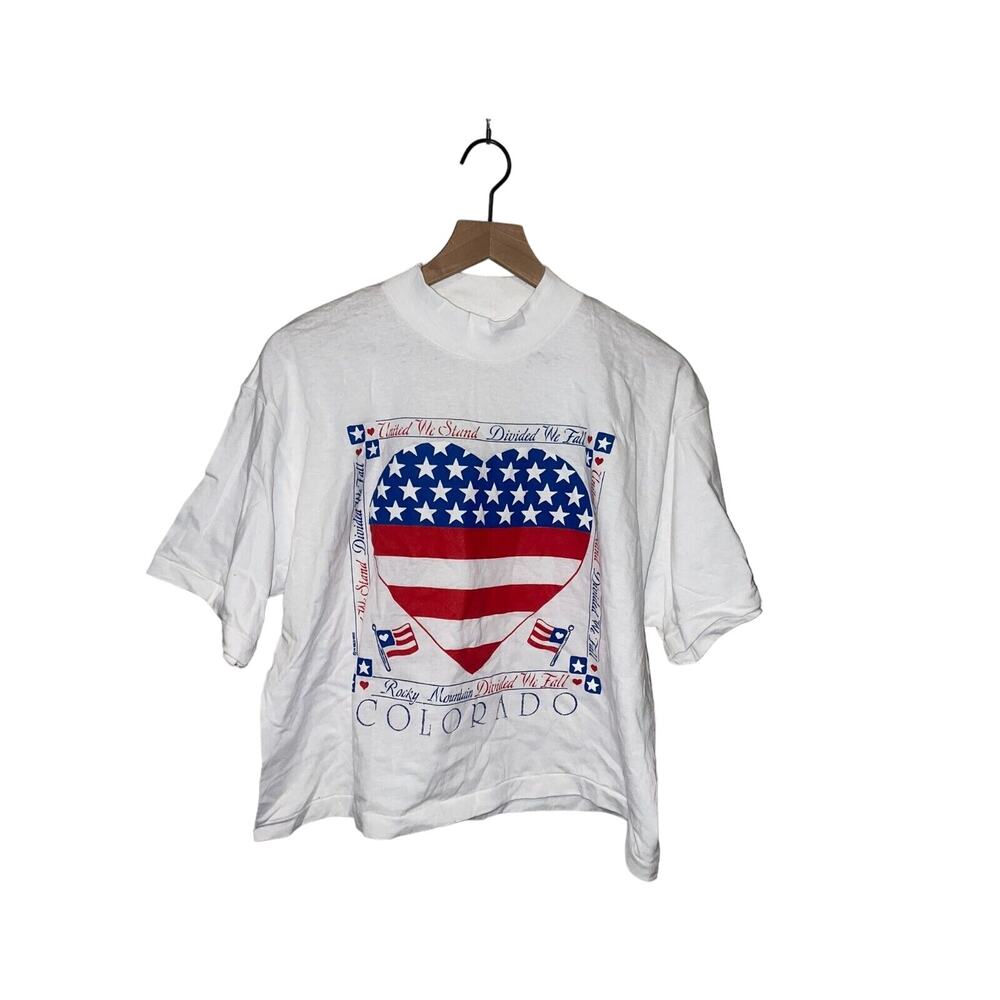 Womens Vintage Rocky Mountain Shirt USA Fish Camp Test Print Tee Colorado 80s OS